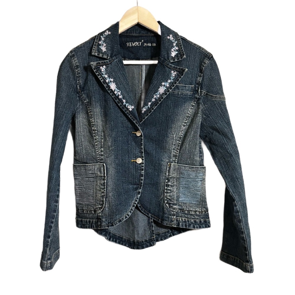Vintage Rare Unique Revolt Floral Women's Denim Jacket Size Large